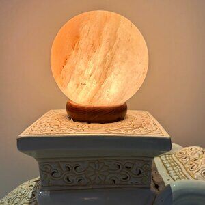 Himalayan Salt Sphere Lamp | Wooden Base | Warm Ambient Glow